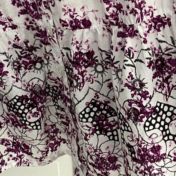 Ellis 100% Cotton White Purple Boho Button Up Blouse size 18/20 - Picture 4 of 10